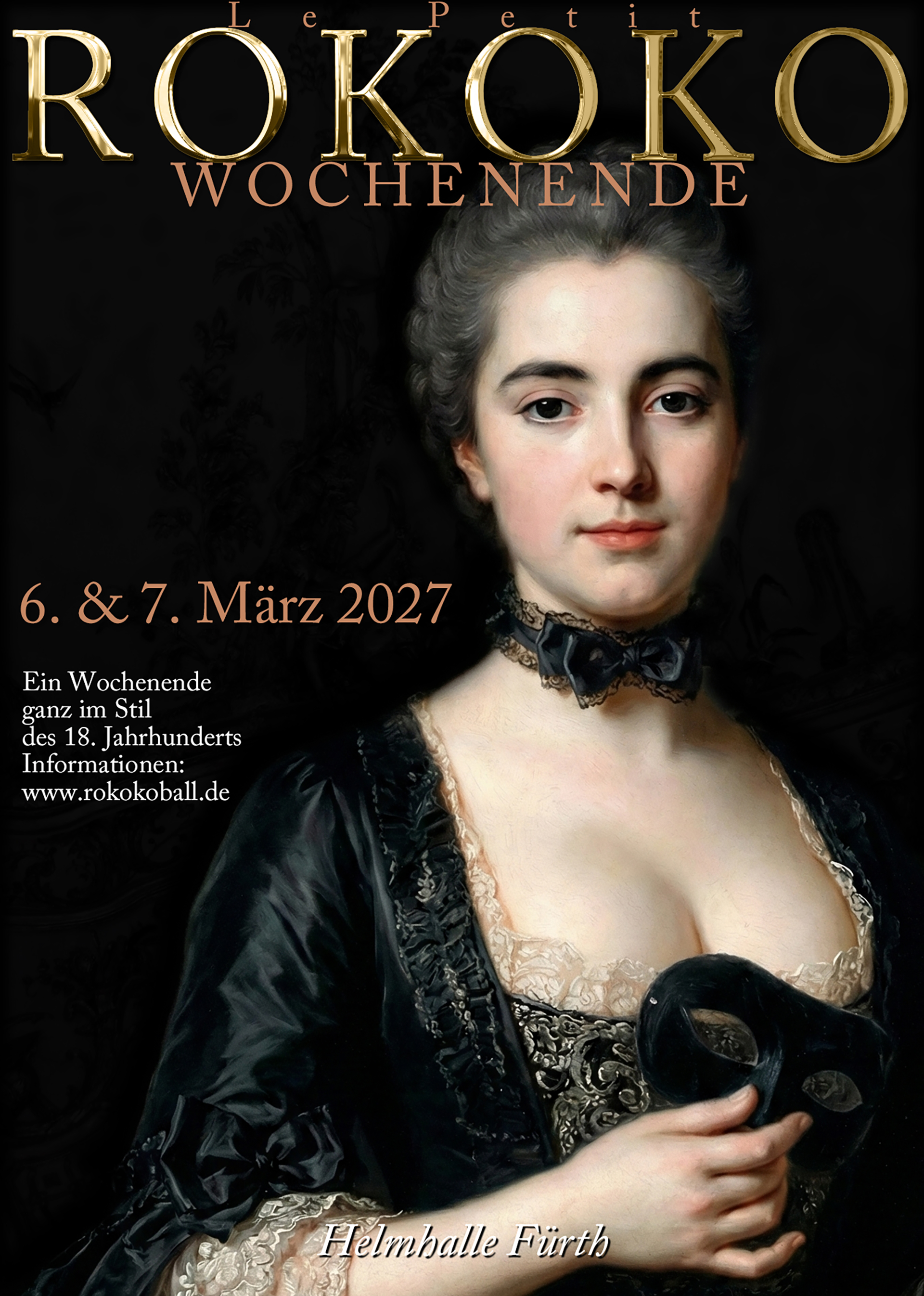 Flyer für das Petit Rokoko Wochenende mit Kursen und Soiree in Fürth